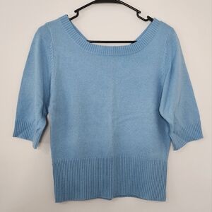 Hillard & Hanson Light Blue Silk Cashmere Mid Sleeve Sweater Top Size Small EUC